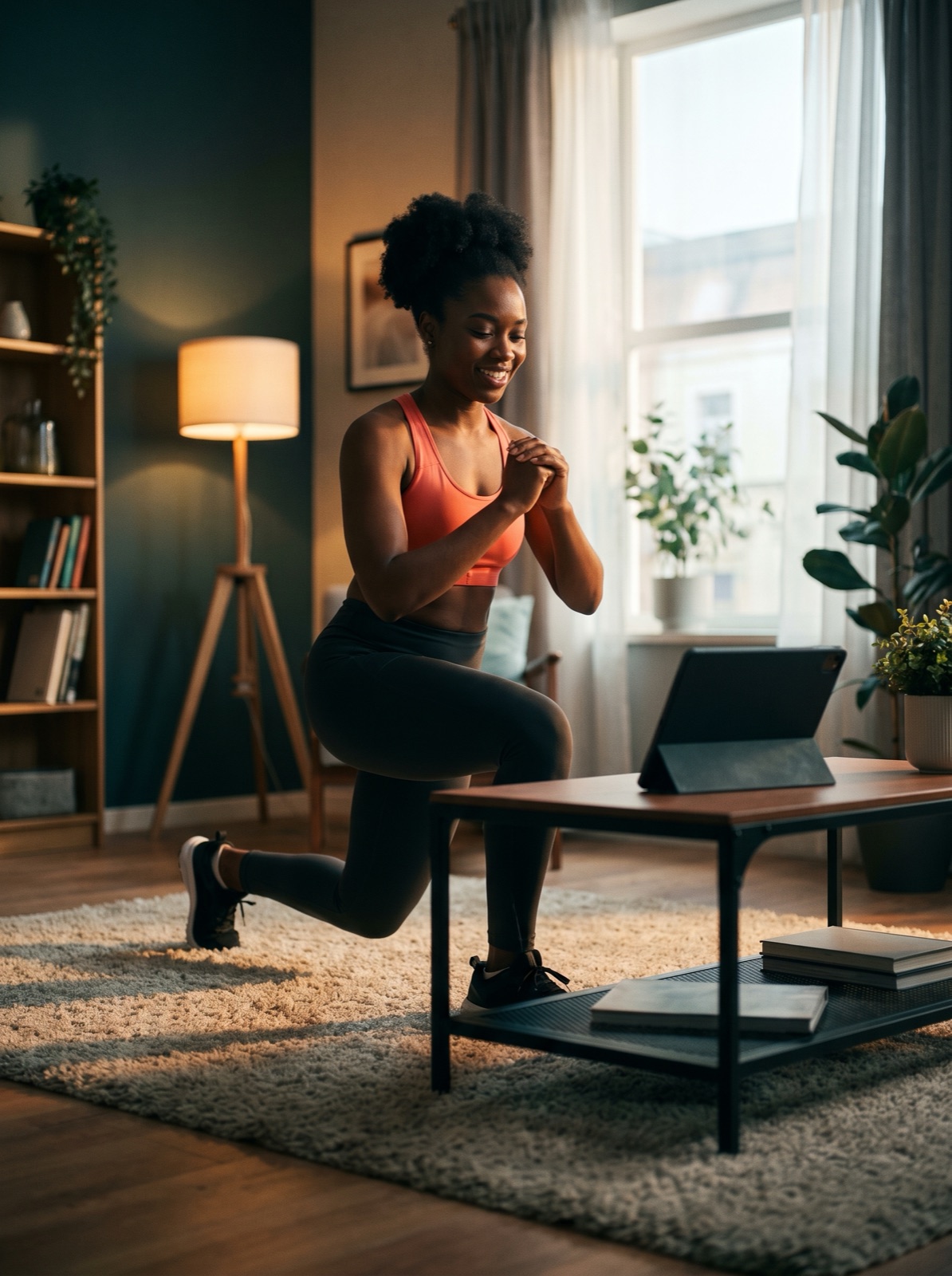 A member following a live class from home